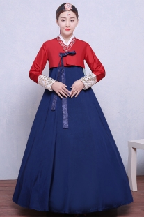Hanbok Hàn Quốc Áo Đỏ Váy Xanh Có Đai Ngực 51