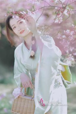 Áo Yukata Kimono Xanh Pastel Tặng Kèm Thắt Lưng