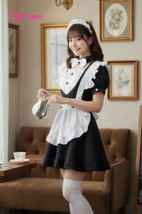 Đồ Maid Đen Dễ Thương Cổ Tim