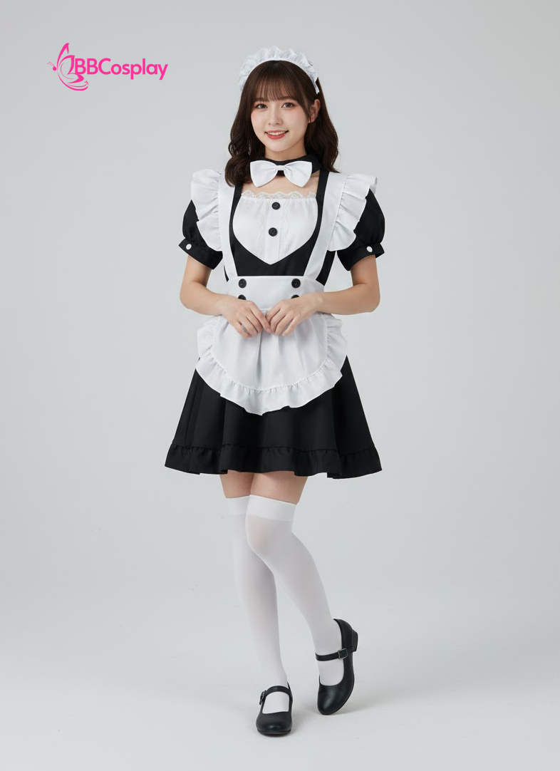 Trang Phục Maid Đen Dễ Thương Cổ Tim