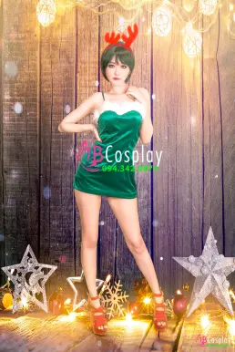 Trang Phục Noel Sexy Nhung Xanh - Có Ảnh Thật