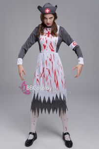 Đồ Y Tá Đầm Xám Dáng Dài Dính Máu Rách Te Tua