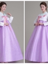 Hanbok Hàn Quốc Áo Trắng Thêu Hoa Váy Tím Gấm Nhạt
