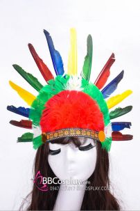 Nón Thổ Dân Lông Chim 7 Màu - Sội Lông Nhỏ