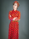 Áo Dài Cô Ba Sài Gòn Đỏ Cam Chấm Bi