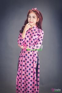 Áo Dài Cô Ba Sài Gòn Hồng Chấm Bi