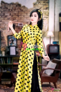 Áo Dài Cô Ba Sài Gòn Vàng Chấm Bi