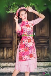 Áo Dài Cô Ba Sài Gòn Tone Hồng Váy Hồng