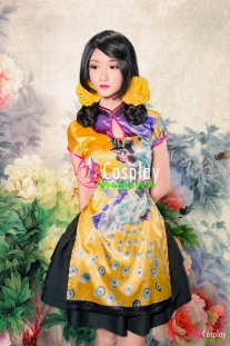 Qiloli Áo Vàng Hình Công Váy Đen