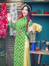 Áo Dài Cô Ba Sài Gòn Xanh Lá Chấm Bi