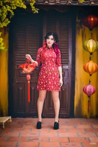 Áo Dài Đỏ Cách Tân - Áo Dài Ngắn