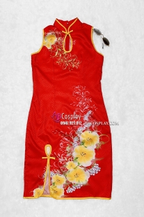 Sườn Xám Gấm Đỏ Hoa Không Tay Size L