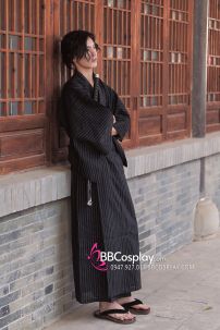 Yukata Nhật Đen Sọc Cơ Bản