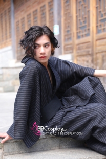 Yukata Nhật Đen Sọc Cơ Bản