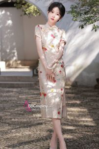 Sườn Xám Xuân Hạ Dáng Dài Xẻ Tà