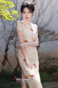 Sườn Xám Xuân Hạ Dáng Dài Xẻ Tà