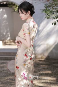 Sườn Xám Xuân Hạ Dáng Dài Xẻ Tà