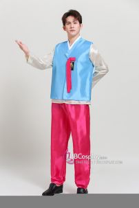Đồ Hanbok Nam Áo Xanh Quần Hồng Sen