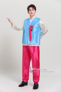 Trang Phục Hanbok Nam Áo Xanh Quần Hồng Sen