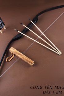 Cung Tên Gỗ Đen Dài 120Cm + Mũi Tên Gỗ Đầu Nhựa