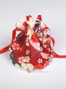 Túi Kinchaku - Túi Thơm Kimono Yukata Đỏ Và Hoa Nhiều Màu