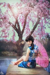 Sườn Xám Xanh Phi Ngắn Cổ Tàu Không Tay Size L