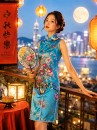 Sườn Xám Xanh Phi Ngắn Cổ Tàu Không Tay Size L