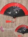 Quạt Xếp Uchiwa Vải Đỏ Cán Đen Loại Cao Cấp