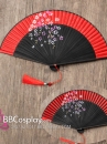 Quạt Xếp Uchiwa Vải Đỏ Cán Đen Loại Cao Cấp