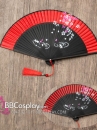 Quạt Xếp Uchiwa Vải Đỏ Cán Đen Loại Cao Cấp