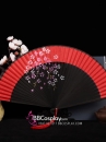 Quạt Xếp Uchiwa Vải Đỏ Cán Đen Loại Cao Cấp