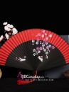 Quạt Xếp Uchiwa Vải Đỏ Cán Đen Loại Cao Cấp