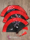 Quạt Xếp Uchiwa Vải Đỏ Cán Đen Loại Cao Cấp