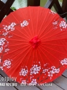 Dù Cổ Trang Hoa Đào Nền Đỏ