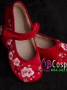 Giày Cổ Trang Trẻ Em Đỏ Thêu Hoa Đào