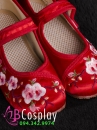 Giày Cổ Trang Trẻ Em Đỏ Thêu Hoa Đào