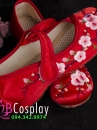 Giày Cổ Trang Trẻ Em Đỏ Thêu Hoa Đào