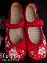 Giày Cổ Trang Trẻ Em Đỏ Thêu Hoa Đào