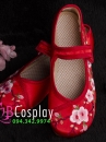 Giày Cổ Trang Trẻ Em Đỏ Thêu Hoa Đào