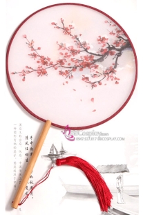 Quạt Tròn Cổ Trang Quạt Mỹ Nhân Hoa Đỏ