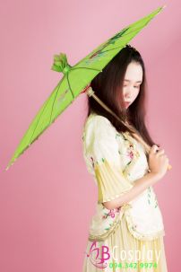 Dù Vải Xanh Lá Chuối Cán Tre