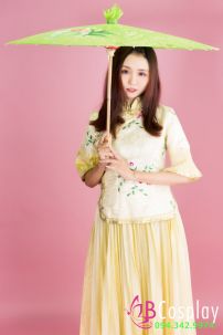 Dù Vải Xanh Lá Chuối Cán Tre