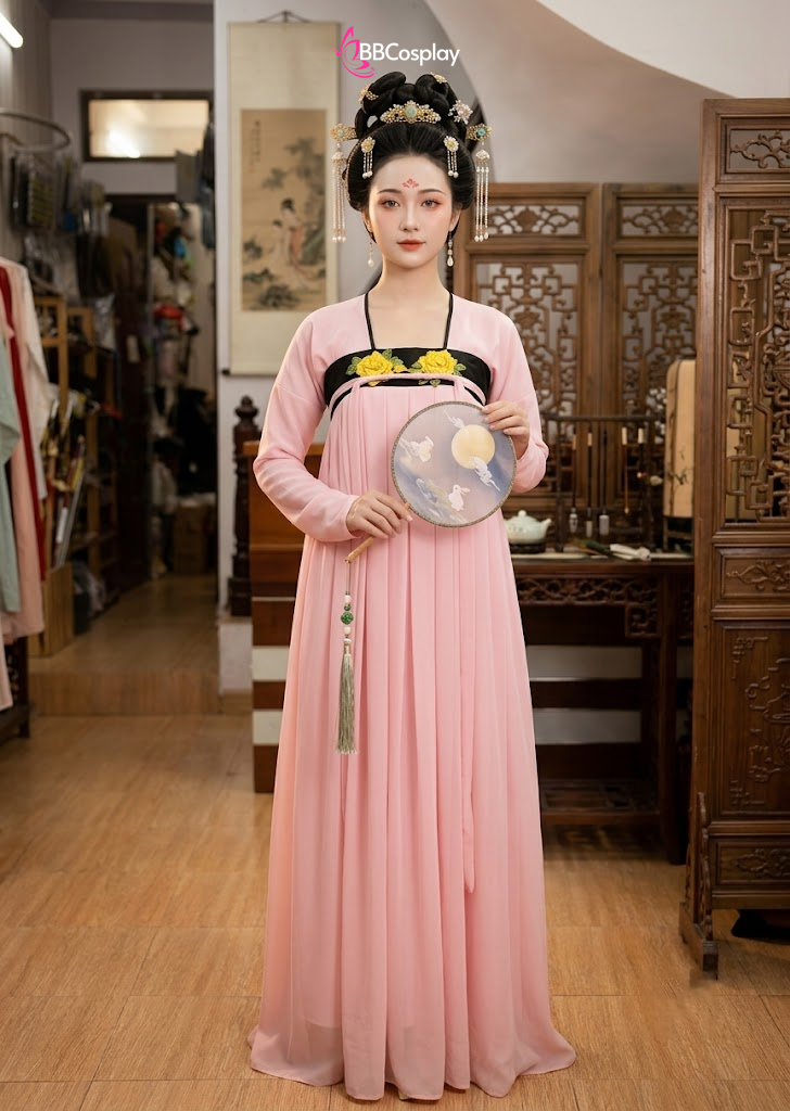 Trang Phục Hằng Nga Khánh Tường Vy - Chiết Ngực Màu Hồng Viền Đen