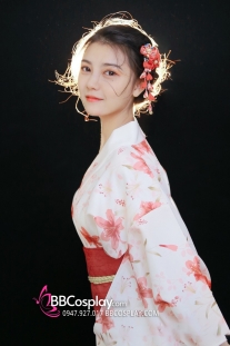 Yukata Trắng Hoa Ly Đỏ