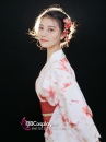 Yukata Trắng Hoa Ly Đỏ