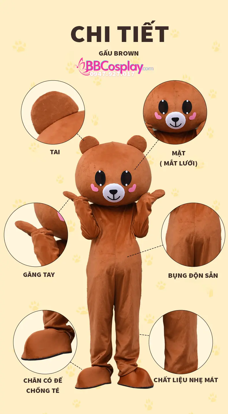 Trang Phục Mascot Gấu Brown Màu Nâu