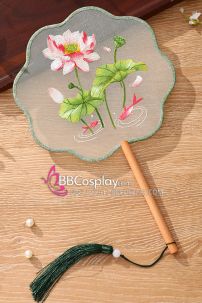 Quạt Hoa Thêu Hoa Sen Và Cá Vàng