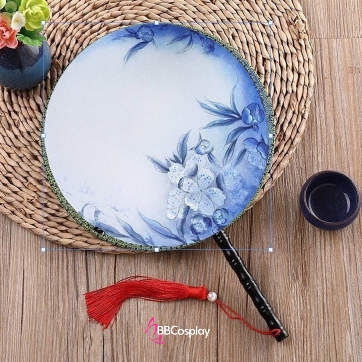 Quạt Mỹ Nhân Trắng Hoa Xanh