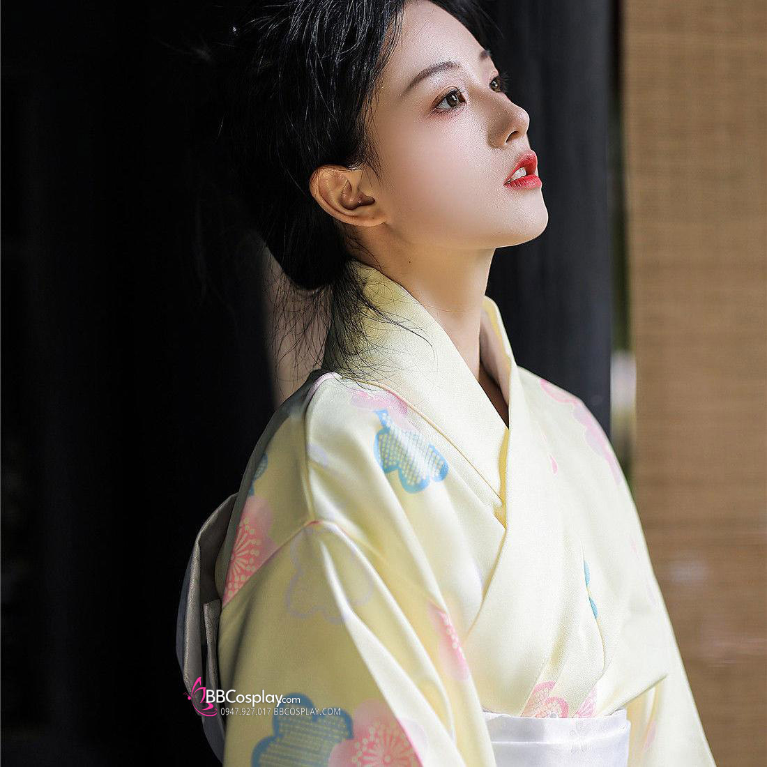 Áo Kimono Yukata Kiniro Hoa Tặng Kèm Thắt Lưng