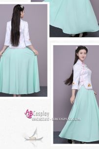 Trang Phục Nữ Sinh Dân Quốc - Áo Trắng Váy Xanh Gấm